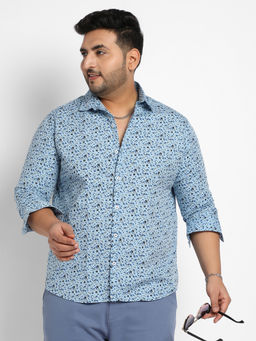 Instafab Plus - Mens Blue Micro Floral Shirt