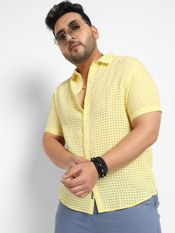 Instafab Plus - Mens Lemon Yellow See-through Square Shirt