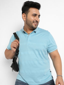 Instafab Plus - Mens Sky Blue Horizontal Striped Polo T-shirt