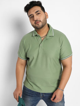 Instafab Plus - Mens Olive Horizontal Striped Polo T-shirt