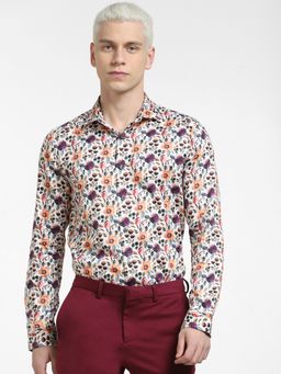 Jack & Jones - Orange Floral Print Full Sleeves Shirt