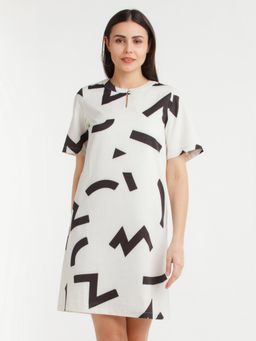 Zink London - Womens White All Over Printed Mini Dress