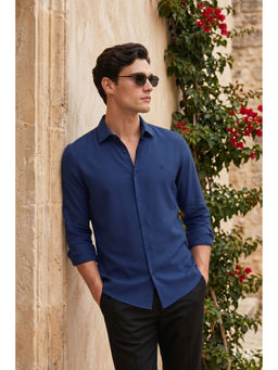 Simon Carter - Navy Blue Solid Casual Shirt