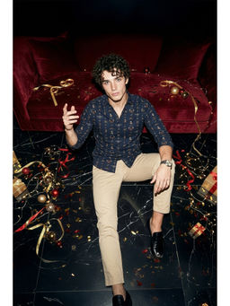 Simon Carter - Navy Blue Printed Collar Neck Shirt