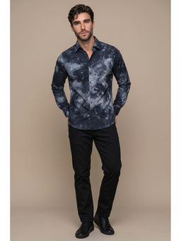Simon Carter - Navy Blue Abstract Collar Neck Shirt