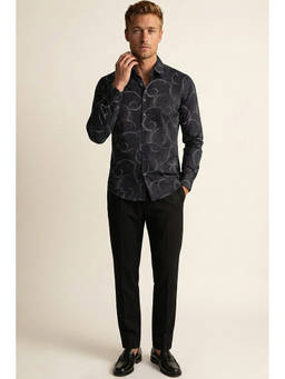 Simon Carter - Black Printed Collar Neck Shirt