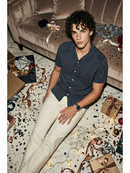 Simon Carter - Black Printed Collar Neck Shirt