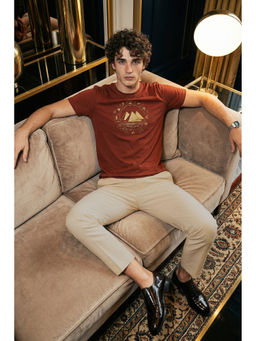 Simon Carter - Men Maroon Cotton Blend Half Sleeves T-Shirt