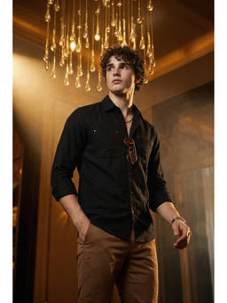 Simon Carter - Black Viscose Blend Solid Full Sleeves Shirt