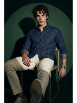 Simon Carter - Men Navy Blue Solid Full Sleeves Casual Shirt