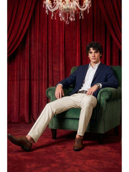 Simon Carter - Men Cream Solid Formal Trouser