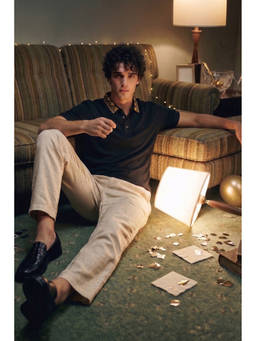 Simon Carter - Black Solid Cotton Slim Fit Polo T-Shirt