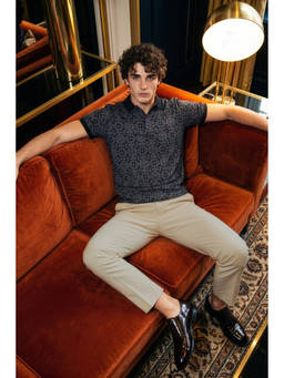 Simon Carter - Black Printed Cotton Blend Slim Fit Polo T-Shirt