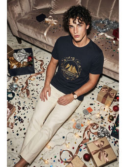 Simon Carter - Navy Blue Graphic Cotton Blend Slim Fit T-Shirt