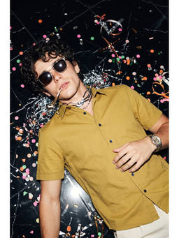 Simon Carter - Men Yellow Viscose Blend Half Sleeves Shirt