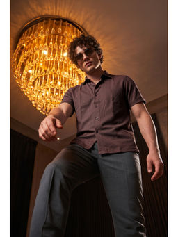 Simon Carter - Men Brown Viscose Blend Half Sleeves Shirt