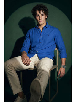 Simon Carter - Men Blue Rayon Blend Full Sleeves Shirt