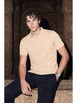 Simon Carter - Men Peach Floral Printed Polo T-shirt