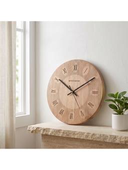 Spaces Unhooked - Round Solid Wood Wall Clock for Living Room, Medallion Roman Dial, Silent Sweep