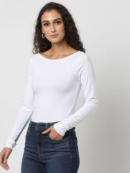GAP - White Solid Slim Fit Boat Neck T-Shirt