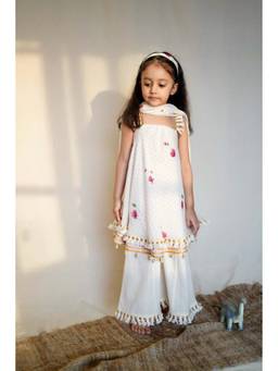 THE RIGHT CUT - White Lotus Umbrella Kurta Pallazo and Dupatta