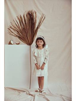 THE RIGHT CUT - Multi Color Cotton Stripe Printed Short Pleated Dress