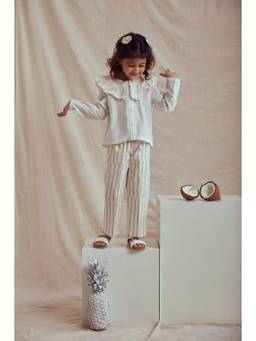 THE RIGHT CUT - White Linen Top and Stripe Cotton Pant