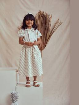 THE RIGHT CUT - White Linen Shirt and Cotton Stripe Top and Skirt Set