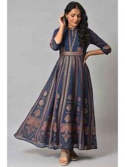 W - Navy Blue Printed Maxi Dress