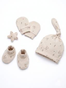 Cocoon Care - Bamboo Cotton Printed Cap, Mittens And Socks For Newborn Baby