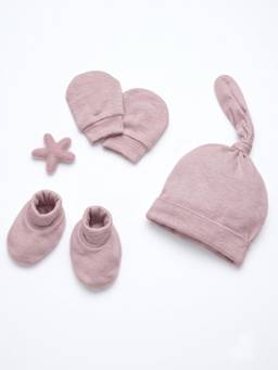 Cocoon Care - Bamboo Cotton Solid Cap, Mittens And Socks For Newborn Baby