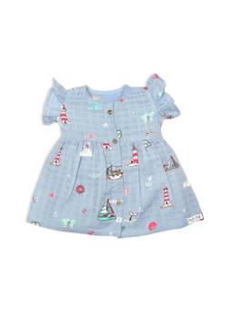 Honcho Baby - Frill Sleeve Muslin Cotton Girls Dress Blue