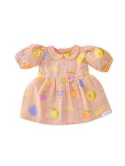 Honcho Baby - Puff Sleeve Muslin Cotton Dress With Bow Orange