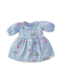 Honcho Baby - Puff Sleeve Muslin Cotton Dress With Bow Blue