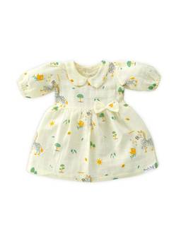 Honcho Baby - Puff Sleeve Muslin Cotton Dress With Bow Yellow