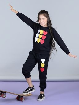 StyleStone - Girls Black Heart Printed T-shirt with Joggers