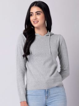 FabAlley - Grey Hooded Jumper Sweatshirt