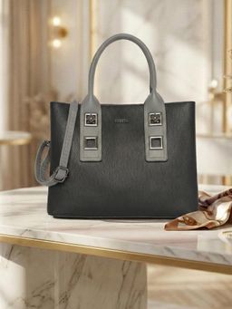 ESBEDA - Black Pu Solid Handbag with Detachable Strap