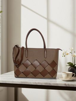 ESBEDA - Brown Pu Textured Handbag with Detachable Strap