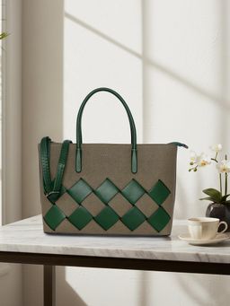 ESBEDA - Green Pu Textured Handbag with Detachable Strap