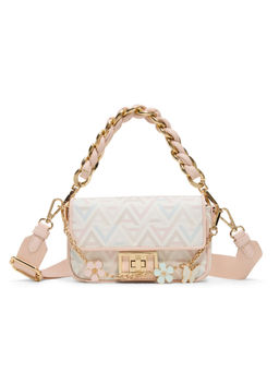 Aldo - White Synthetic Printed Handbag with Detachable Chain Strap and Strap