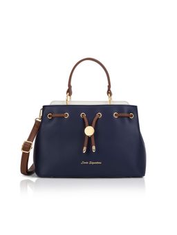 Lavie Signature - Navy Blue Synthetic Leather Solid Handbag with Detachable Strap
