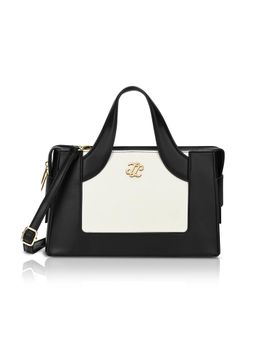 Lavie Signature - Black Synthetic Leather Colorblock Handbag with Detachable Strap