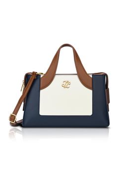 Lavie Signature - Navy Blue Synthetic Leather Colorblock Handbag with Detachable Strap