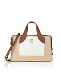 Lavie Signature - Beige Synthetic Leather Colorblock Handbag with Detachable Strap
