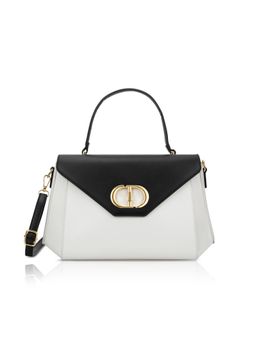 Lavie Signature - Black Synthetic Leather Colorblock Handbag with Detachable Strap
