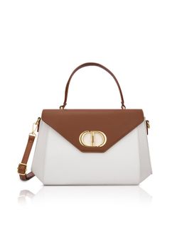 Lavie Signature - Tan Synthetic Leather Colorblock Handbag with Detachable Strap