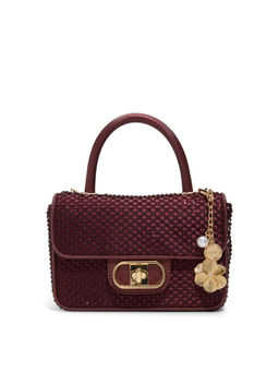 Aldo - Maroon Textile Self Design Handbag with Detachable Strap