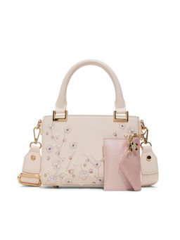 Aldo - Beige Synthetic Floral Handbag with Bag Charm and Detachable Strap