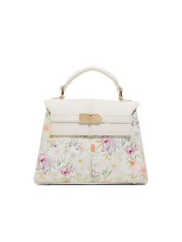 Call It Spring - White Synthetic Floral Handbag with Detachable Strap